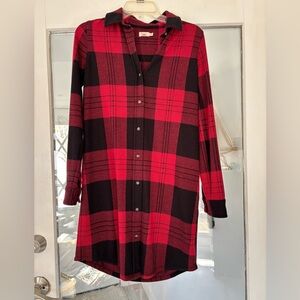 Faherty Red and Black Plaid Shirt Dress